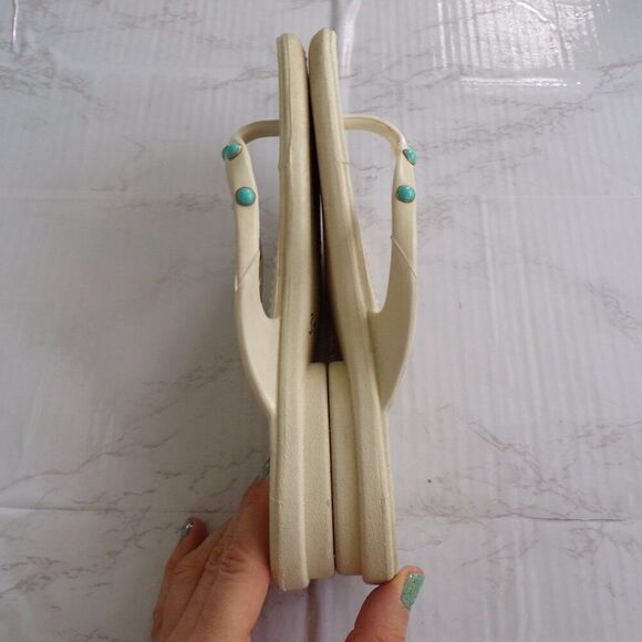 OKA b white and turquoise flip flops M - Picture 6 of 7